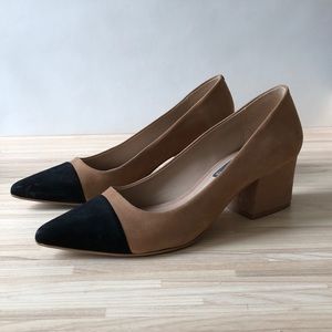 STEVEN Block Heel Pumps Beige & Black